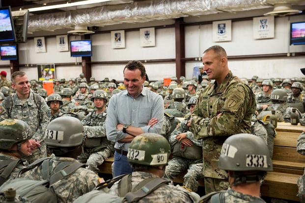 FILE -- Then Secretary of the Army, Eric Fanning, visits and observes training at Fort Benning and the Maneuver Center of Excellence, September 29, 2015. (U.S. Army/Patrick A. Albright)