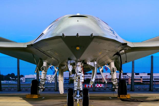 Boeing offered a public peek at its design for what the Navy is calling the MQ-25 Stingray: an unmanned aircraft system that can offer in-air refueling to the service's fighters, including the F-35C. (Boeing photo)