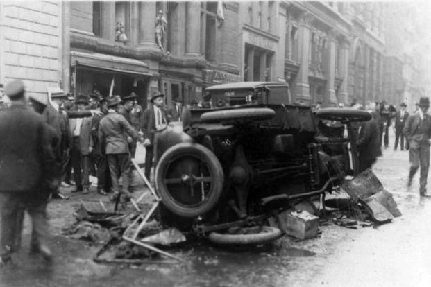 Aftermath of bombing in the Wall Street financial district in New York on September 16, 1920. (Library of Congress)
