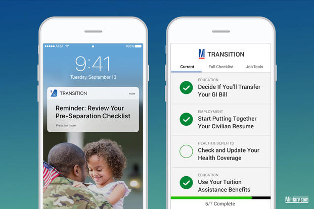 The Military.com Transition app includes checklists and helpful reminders. (Military.com)