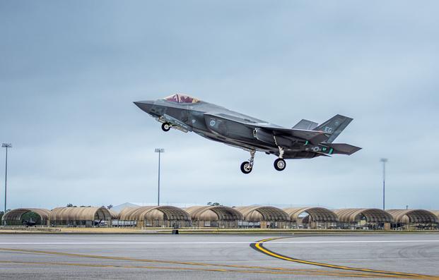 A 33rd Fighter Wing F-35A Lightning II takes off Feb. 27 to conduct sorties at Eglin Air Force Base, Fla. over Eglin’s 724 square miles of land ranges and 120,000 miles of over water airspace. The F-35 is the world’s most advanced multi-role fighter providing unmatched capabilities to military forces around the world. (Kristin Stewart/U.S. Air Force)