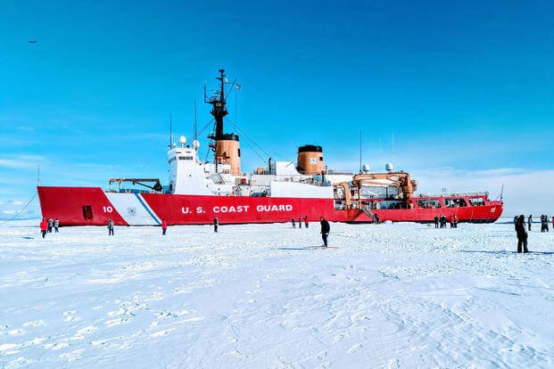 Members of the Coast Guard Cutter Polar Star participate in various activities on the ice about 13 miles from McMurdo Station, Antarctica, Jan. 26, 2018. (U.S. Coast Guard photo/John Pelzel)