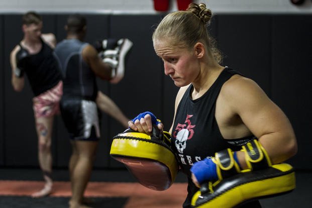 An Army Reservist takes part in a Muay Thai class.