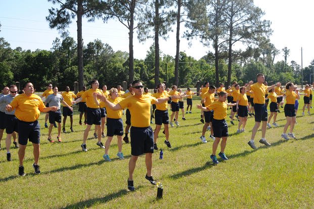 Sailors take part in physical training.