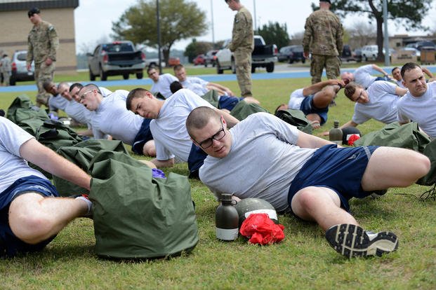 Tactical air control party candidates stretch at Moody Air Force Base, Georgia.