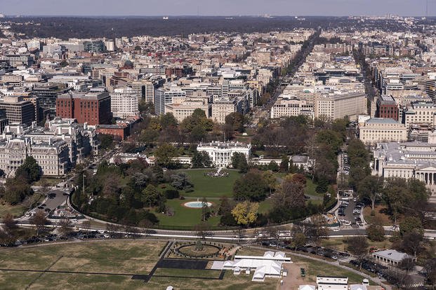An aerial view of Washington, D.C. 