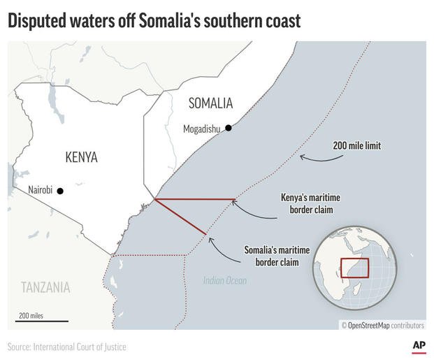 Map showing the Kenya-Somalia coastline