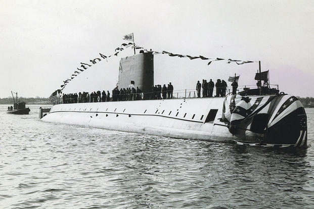 The christening ceremony for the USS Nautilus (SSN 571), Jan. 21, 1954. The Nautilus was the U.S. Navy's first nuclear-powered submarine. (Photo: U.S. Navy)