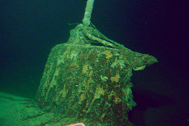 The conning tower of the mini submarine sunk by the USS Ward. Photo courtesy of the University of Hawaiʻi/HURL