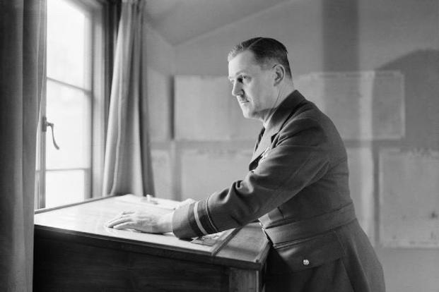 Air Vice-Marshal Trafford Leigh-Mallory, Air Officer Commanding No 11 (Fighter) Group, at Group Headquarters, Uxbridge, Middlesex. 27 March 1942.