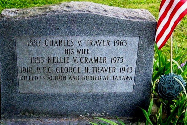 Headstone in Chatham Rural Cemetery, N.Y., for U.S. Marine George Traver and his parents. (Photo courtesy of Thomas Van Tassel)