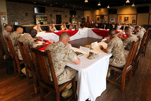 Marines and sailors meet with representatives of the Defense Department Military Compensation and Retirement Modernization Commission aboard Camp Pendleton, Calif. (Photo by Lance Cpl. Caitlin Bevel)