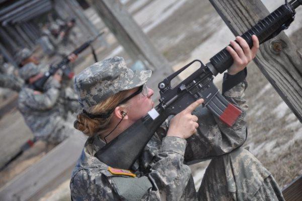 A private practices marksmanship on a rifle range at Fort Jackson, South Carolina, in 2013. (US Army photo)