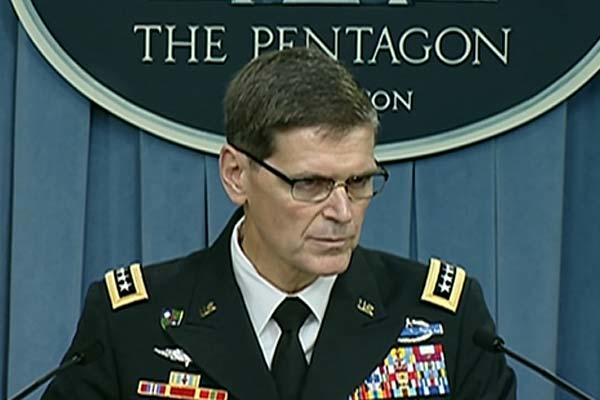 Army Gen. Joseph L. Votel, commander of U.S. Central Command, briefs reporters at the Pentagon, Aug. 30, 2016. (DoD Video Grab)