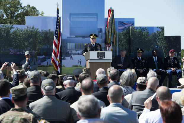 Then-Chief of Staff of the Army Gen. Mark A. Milley speaks at a ceremony for the National Army Museum at Fort Belvoir, Virginia, on Sept. 14, 2016. (U.S. Army photo)