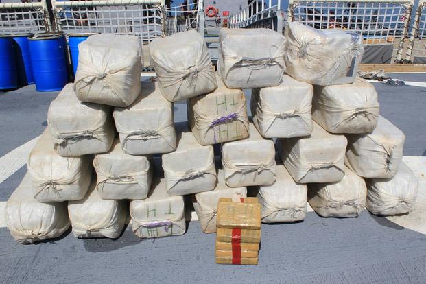 Bales of cocaine are shown on the deck of the Coast Guard Cutter Vigorous May 30, 2016, in the Atlantic Ocean. (Photo: U.S. Coast Guard)