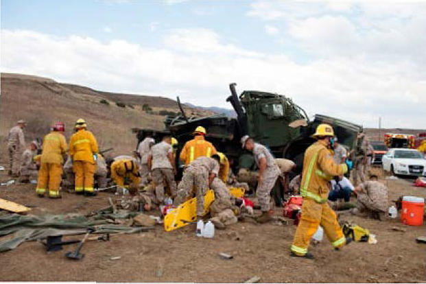 The 7-ton truck rolled multiple times, leaving one Marine dead and 18 injured on Sept. 10, 2015. Photo via Camp Pendleton Police
