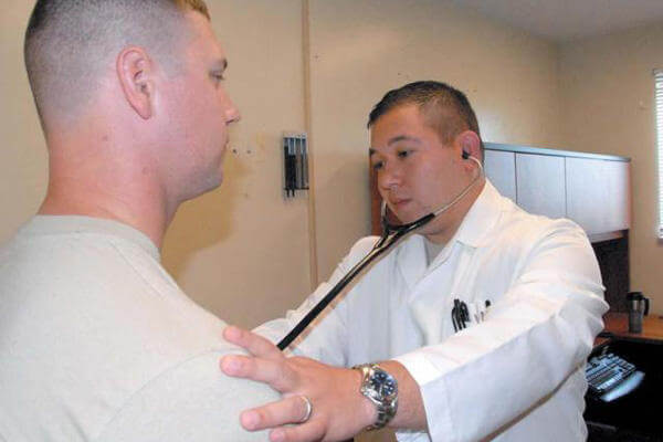 Army doctor with stethoscope.