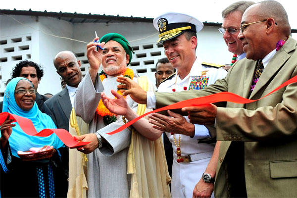 US Navy Rear Admiral Brian L. Losey at a 2010 ribbon-cutting ceremony on the island nation of Comoros in the Indian Ocean. (Navy photo/Joshua Bruns)
