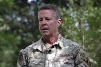 U.S. Army Gen. Austin S. Miller speaks at the Resolute Support headquarters, in Kabul, Afghanistan