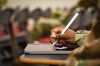 Members of the 117th Air Refueling Wing participate in a resume writing workshop at Sumpter Smith Joint National Guard Base, Alabama.