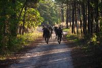 Paratroopers ruck march through the Fort Bragg training area