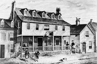 Sketch of the Old Tun Tavern in Philadelphia, birthplace of the Continental Marines