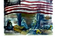 This 20&quot;x16&quot; painting by Wendi Boggs, titled &quot;Unconscionable,&quot; depicts the problem of homelessness among veterans. Boggs, an art therapist, served in the U.S. Air Force from 1984 to 1990. (Courtesy Veteran Artist Program)