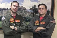 Chief Aviation Aircrewman Jason Lessley and Aviation Aircrewman 2nd Class Hunter Price from Helicopter Sea Combat Squadron (HSC) 15 provided emergency care to a tourist in medical distress on the Diamond Head Trail in Honolulu. (Photo: U.S. Navy)