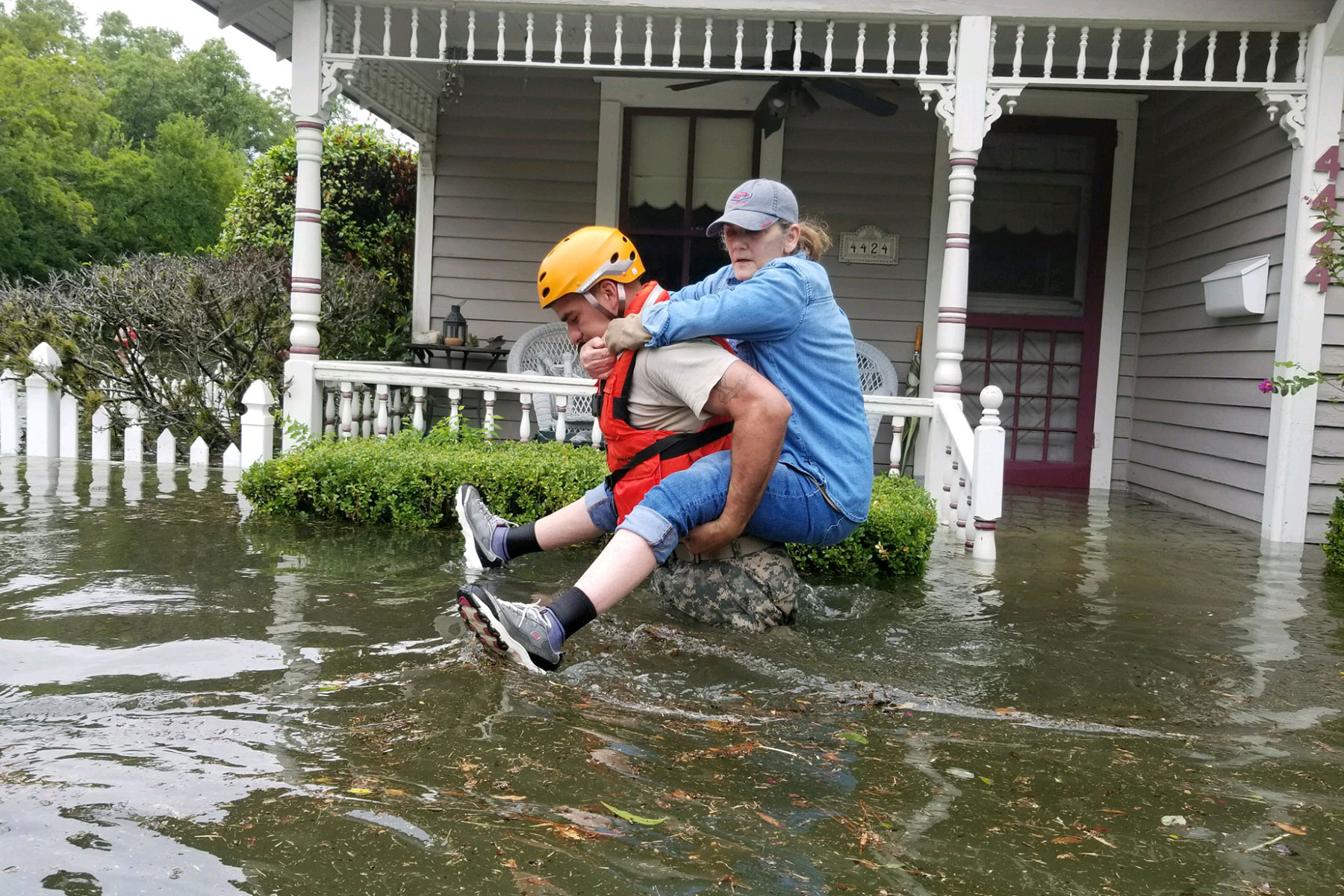 Texas National Guard soldiers conduct rescue operations in flooded areas around Houston, Texas 27 August, 2017. (Texas National Guard/Zachary West)