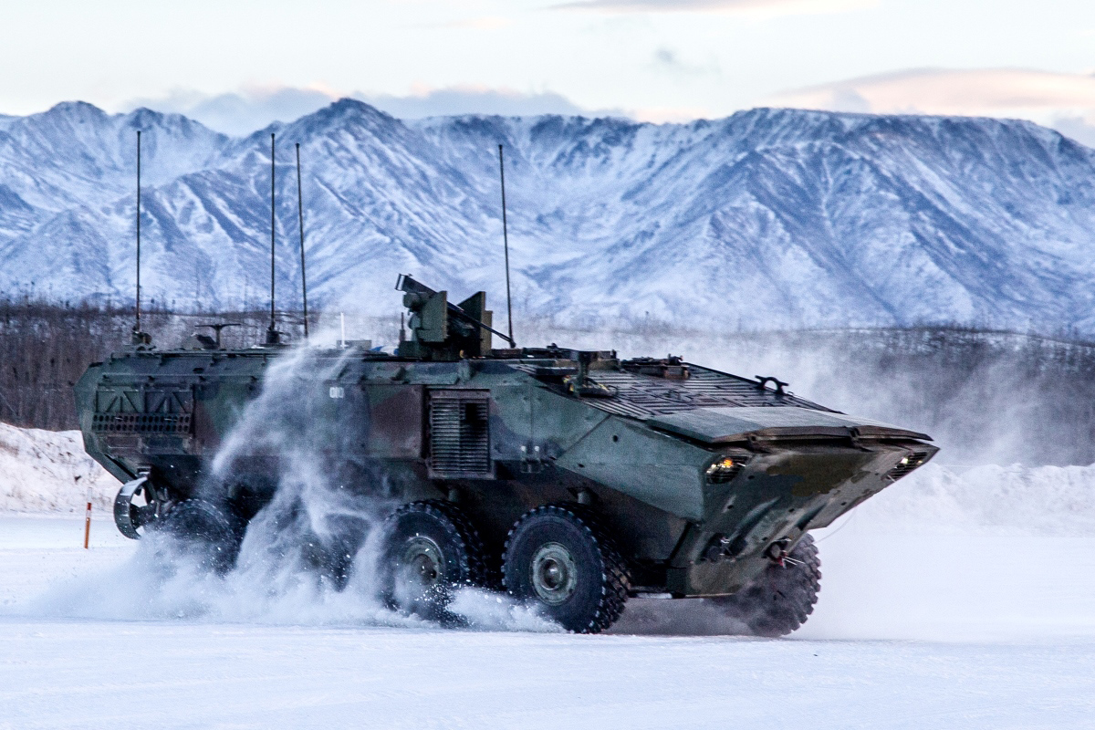 The personnel carrier variant of the Marine Corps Amphibious Combat Vehicle in Alaska. (Courtesy BAE Systems)