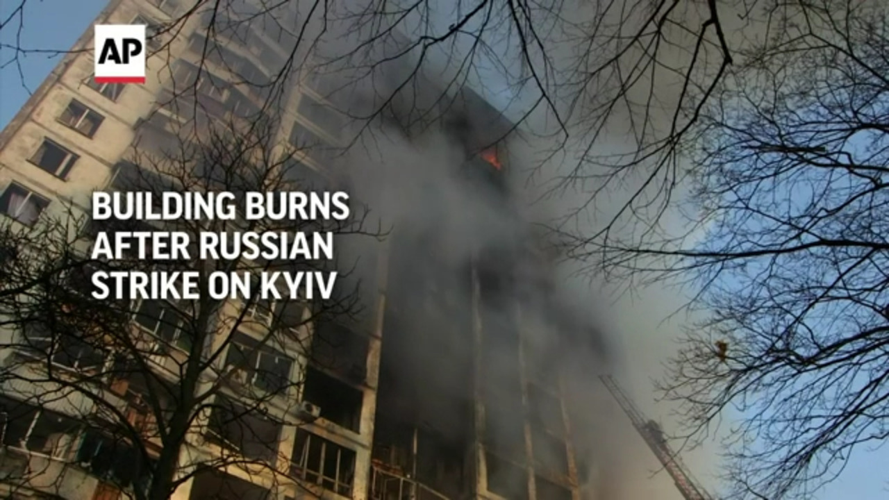 Building Burns After Russian Strike on Kyiv