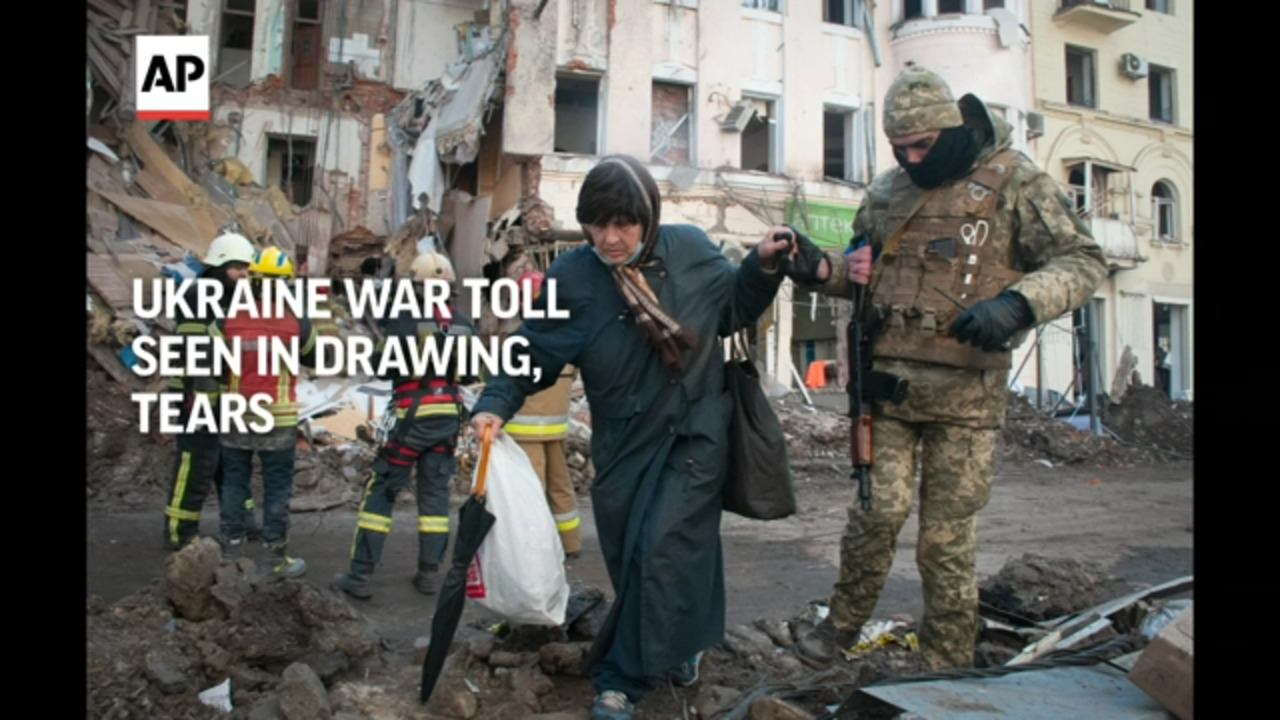 Ukraine War Toll Seen in Drawing, Tears
