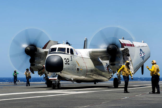A C-2A Greyhound taxis on the USS Ronald Reagan's flight deck in July 2016. (US Navy photo/Jamaal Liddell)