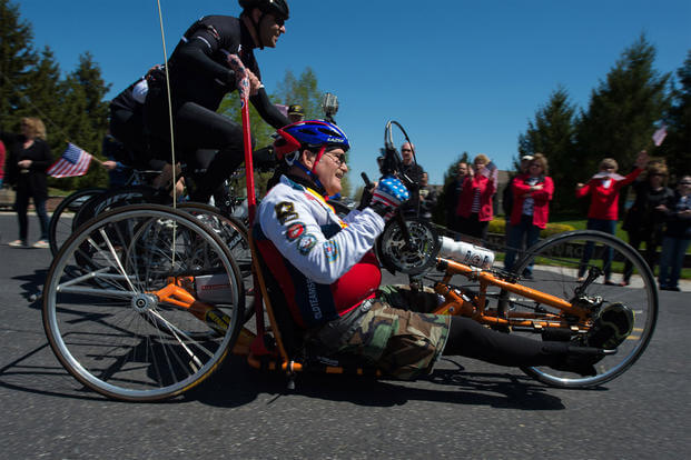  Disabled Vietnam War veteran Bill Czyzewski joins about 150 other disabled veterans in a 2016 cycling event at Gettysburg, Pa. Although Congress passed a bill to provide benefits for caregivers of such veterans, about $55 billion in funding must be found. (DoD photo/EJ Hersom).