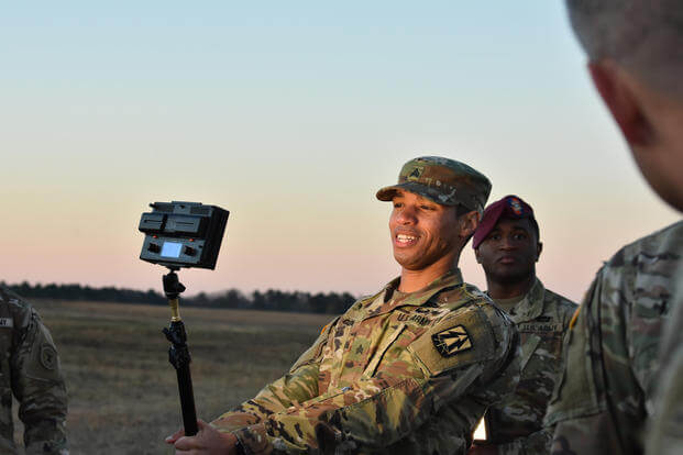 U.S. Army Recruiters participate along with Soldiers from the 335th Signal Command (Theater) in creating a video to be used by U.S. Army Recruiting Command. (Laura Poirrier/U.S. Army)