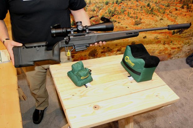 Daniel Defense's Delta 5 bolt action rifle, its first custom bolt gun, is shown on display at SHOT Show 2019. (Matthew Cox/Staff)