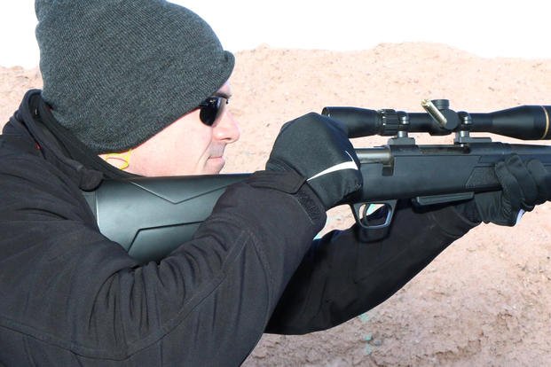 Winchester Ammunition’s Dusty Gibson ejects the new .350 Legend round at range day for SHOT Show 2019. (Matthew Cox/Staff)
