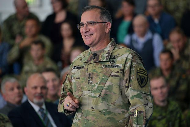 U.S. European Command Commander Army Gen. Curtis M. Scaparrotti hosts a command "All Hands" at Patch Barracks, Germany, Sept. 10, 2018. (U.S. Army photo/Rey Ramon)