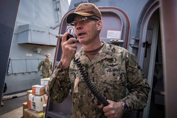 Vice Adm. Scott Stearney, who commanded U.S. 5th Fleet, is shown aboard the guided-missile destroyer Jason Dunham in Manama, Bahrain, on Oct. 24, 2018. He was found dead in his home in Janabiya, Bahrain, on Dec. 1 of that year. His death has been ruled a suicide. (U.S. Navy photo by Mass Communication Specialist 3rd Class Jonathan Clay)