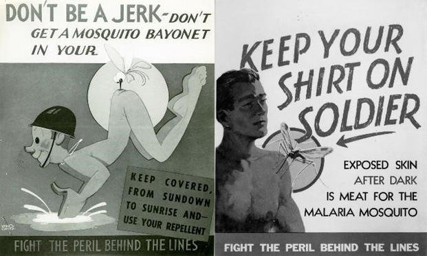 World War II “Fight the Peril” posters used to raise awareness of malaria prevention among soldiers. (Courtesy National Museum of Health and Medicine)