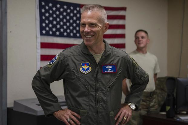 U.S. Air Force Lt. Gen. Steven Kwast, commander of Air Education and Training Command, visits the 33rd Fighter Wing at Eglin Air Force Base, Florida, July 22, 2019. (U.S. Air Force/Airman 1st Class Emily Smallwood)