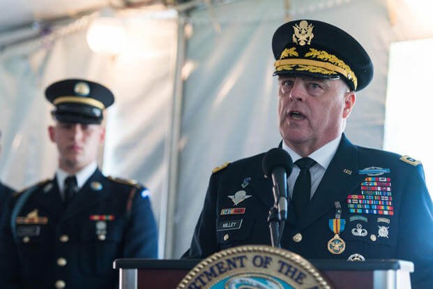 Gen. Mark A. Milley gives a speech during an award ceremony on Joint Base Myer - Henderson - Hall in Arlington, Va., Aug. 9, 2019. (U.S. Army photo/Zachery Perkins)