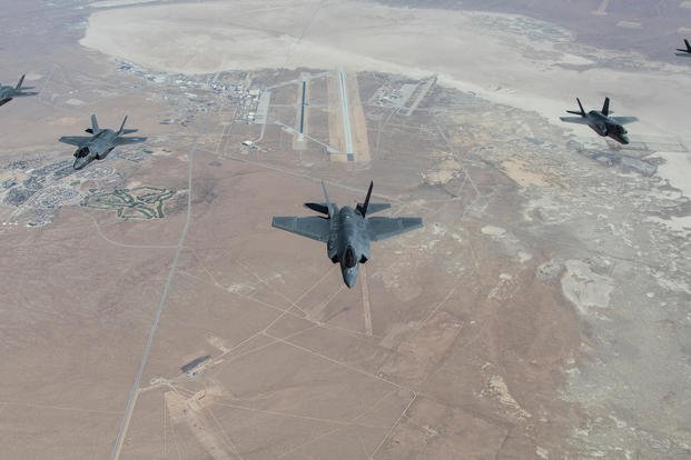 A formation flight of F-35 Lightning IIs over Edwards Air Force Base, California, Sept. 20, 2016. (Photo courtesy of Darin Russell, Lockheed Martin)