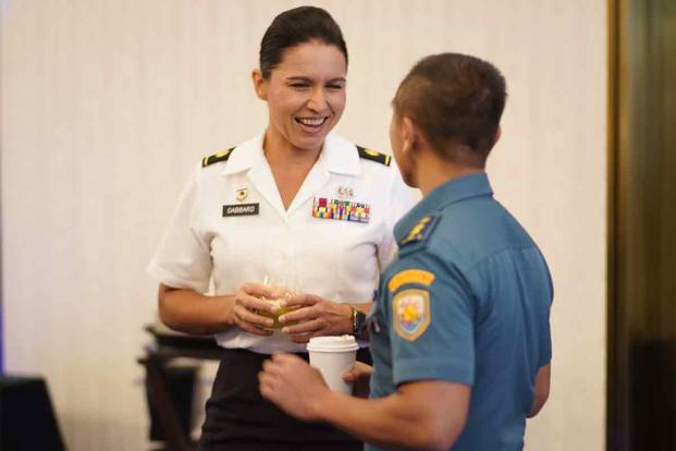 Tulsi Gabbard, then a Hawaii Army National Guard military police officer, in Jakarta, Indonesia, Aug. 19, 2019. (U.S. Army/Sgt. Andrew Jackson)