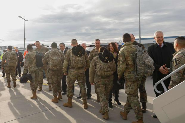 U.S. Soldiers arrive for exercise DEFENDER-Europe 20 at the Nuremberg Aiprort, Germany.