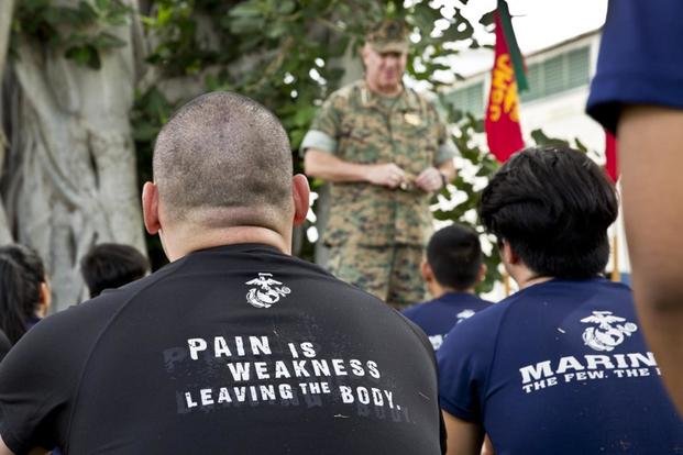 The Assistant Commandant of the Marine Corps Gen. Glenn M. Walters visits U.S. Military Entrance Processing Station (MEPS) Honolulu to speak with Marine Corps Recruiters, poolees and poolee applicants, Honolulu, Hawaii, Nov. 4, 2017. (Hailey D. Clay/Marine Corps)
