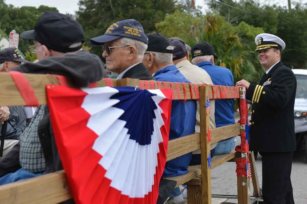 World War II veterans about to take part in the Veterans Day parade.