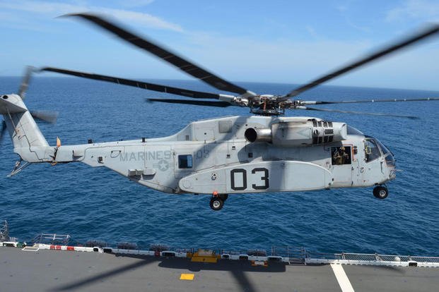 CH-53K King Stallion takes off from the USS Wasp