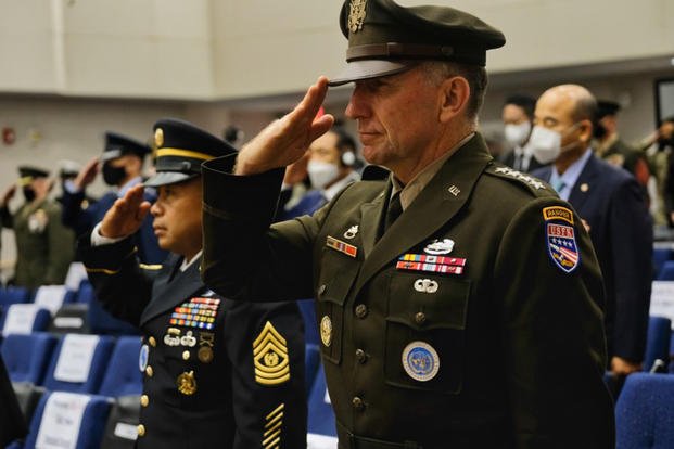 U.S. Forces Korea commander Gen. Robert Abrams wears the new Army Green Service Uniform